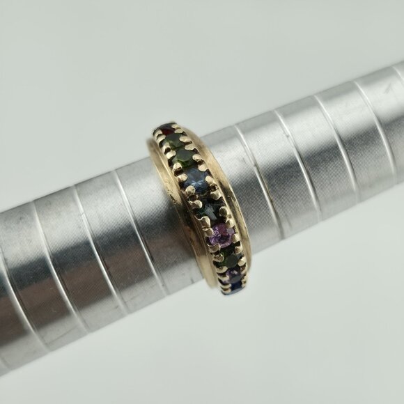 10k Yellow Gold Ring 9 Stones Rainbow Mothers Grandmother Mom Size 6 HOF Vintage - Picture 1 of 15